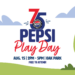Minot Park District promotional graphic for Pepsi Play Day on Aug 15 at Oak Park featuring stylized trees and clouds.
