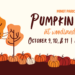 Minot Parks Pumpkin Walk at Woodland Trail event flyer with autumn trees, pumpkins, and October 9-11 date details.